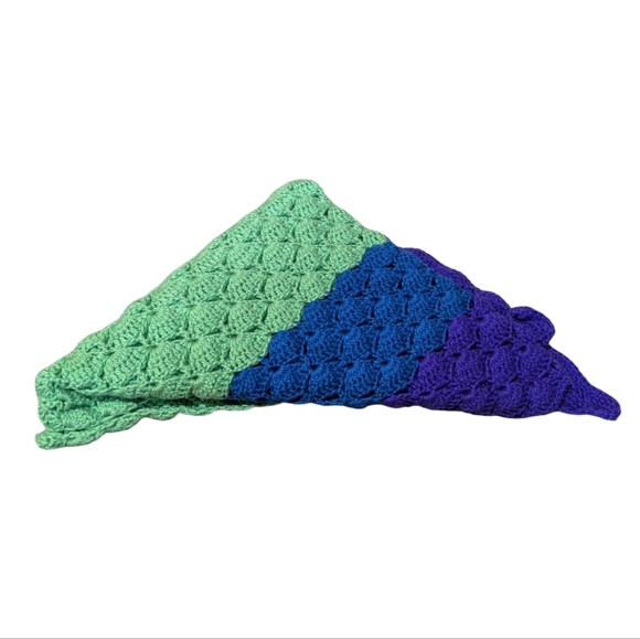 Handmade Wrap Crocheted Colorful Triangle Shawl 35x80 - Picture 2 of 4